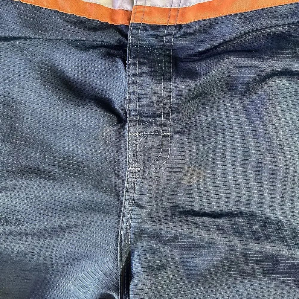 Vintage 80s-90s Quicksilver Eddie Aikai Dark Blue Striped Board Shorts Men’s 33